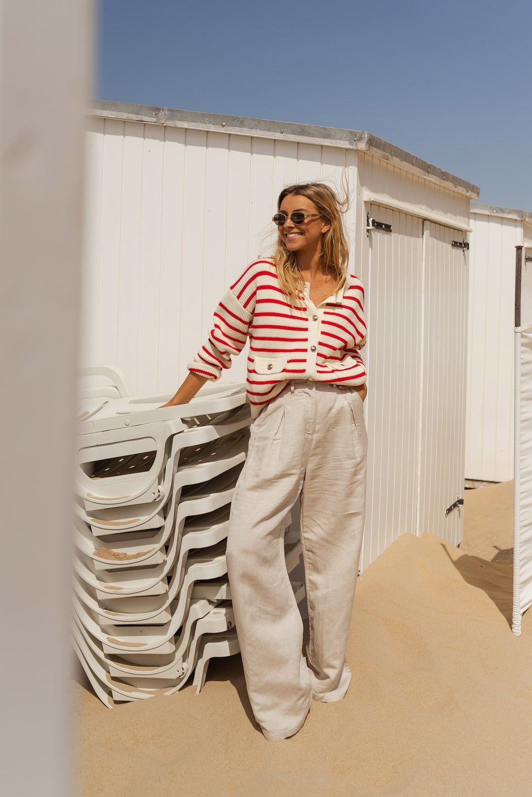 Ecru and Red Charles Cardigan