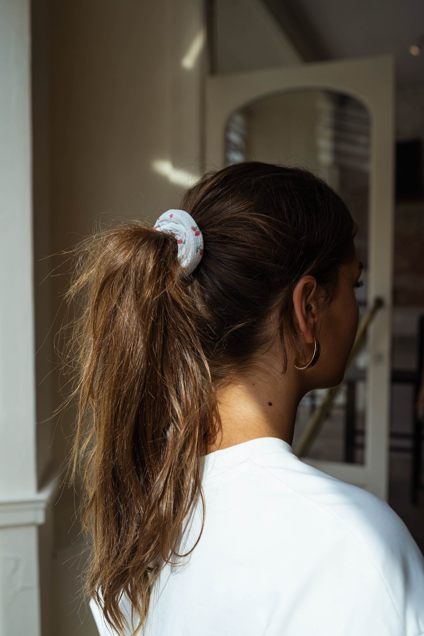 Ecru and Red Floral Alon Scrunchie