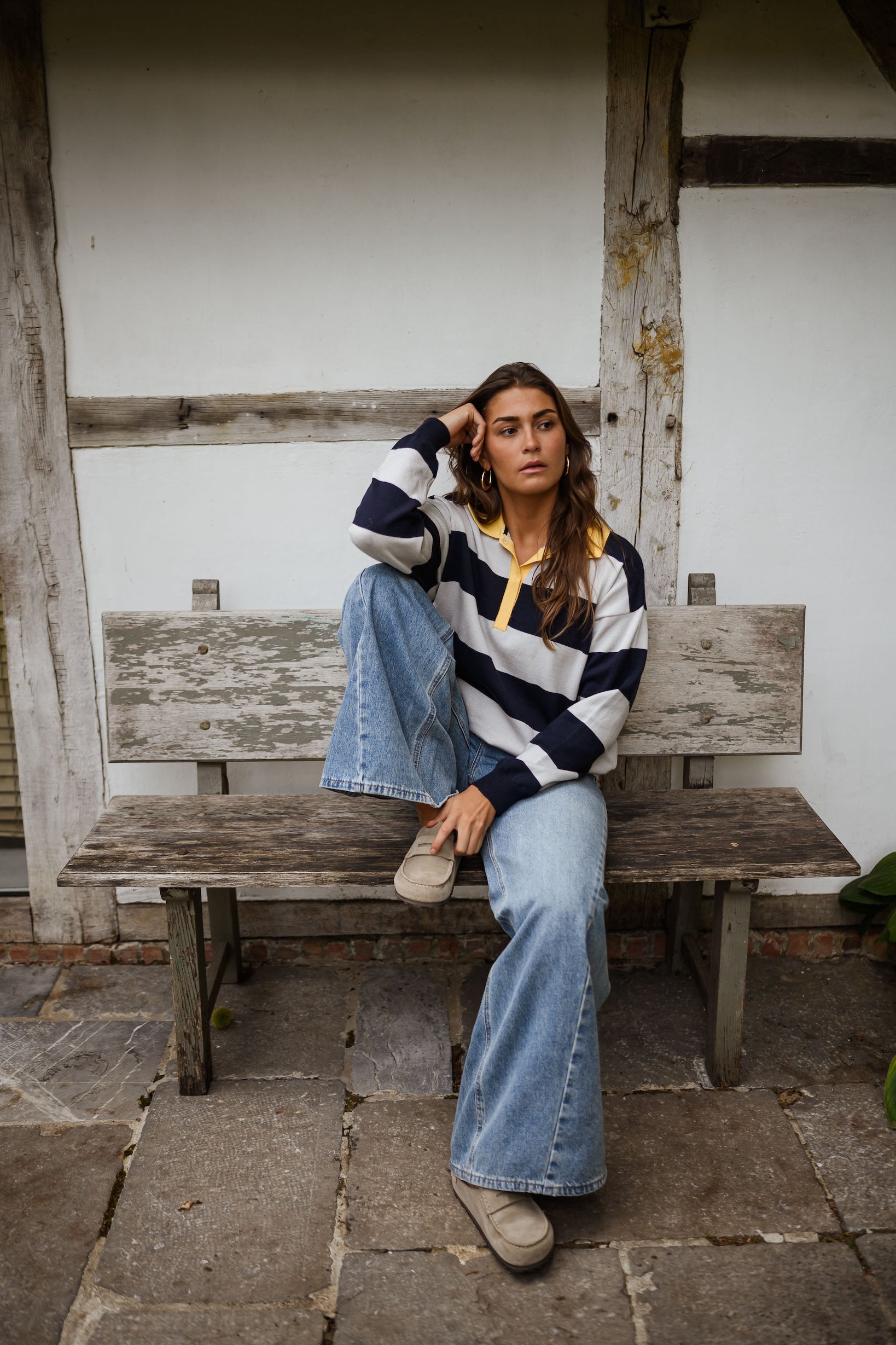 Grey and Blue Striped Davis Polo Sweater