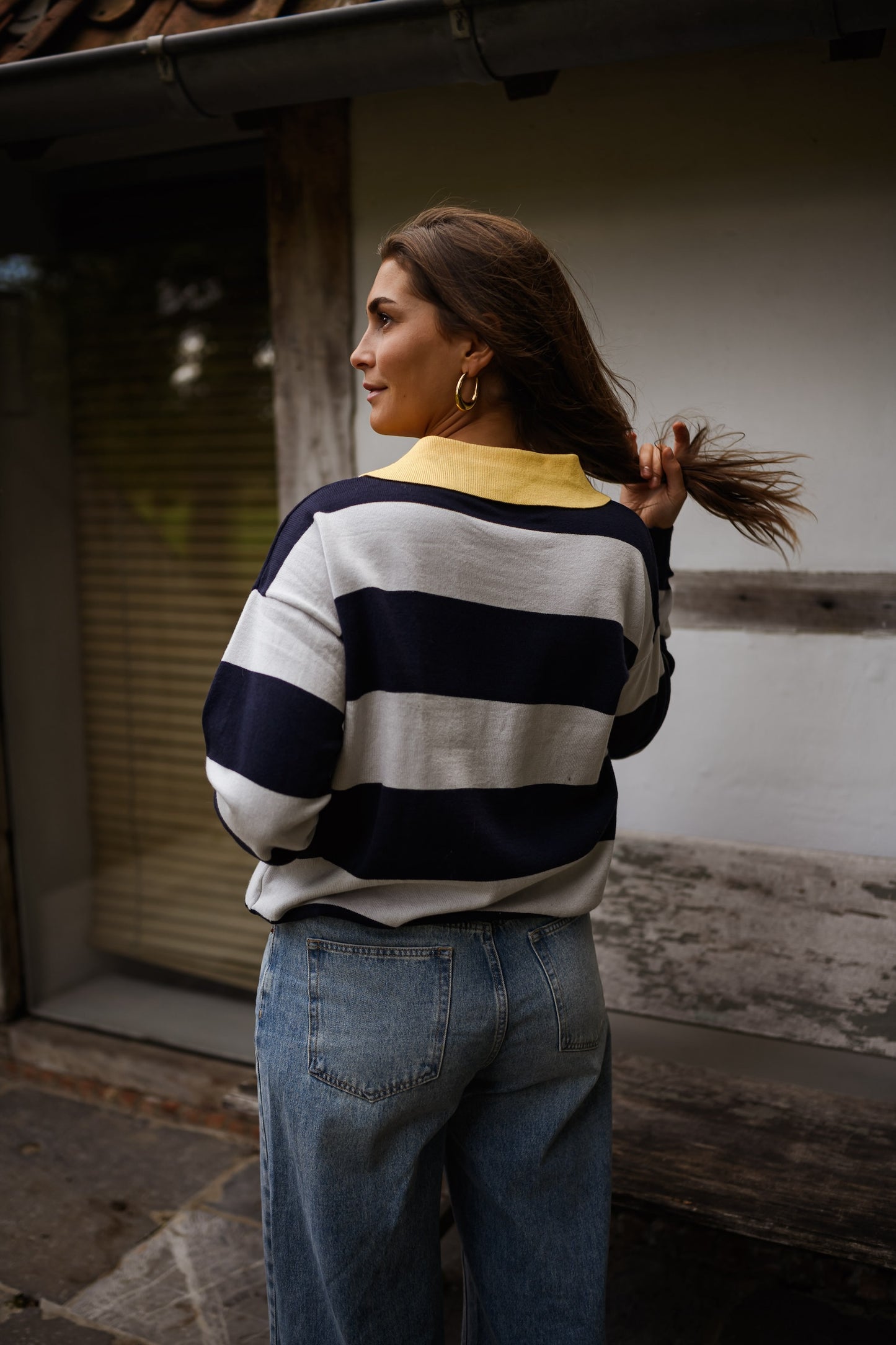 Grey and Blue Striped Davis Polo Sweater