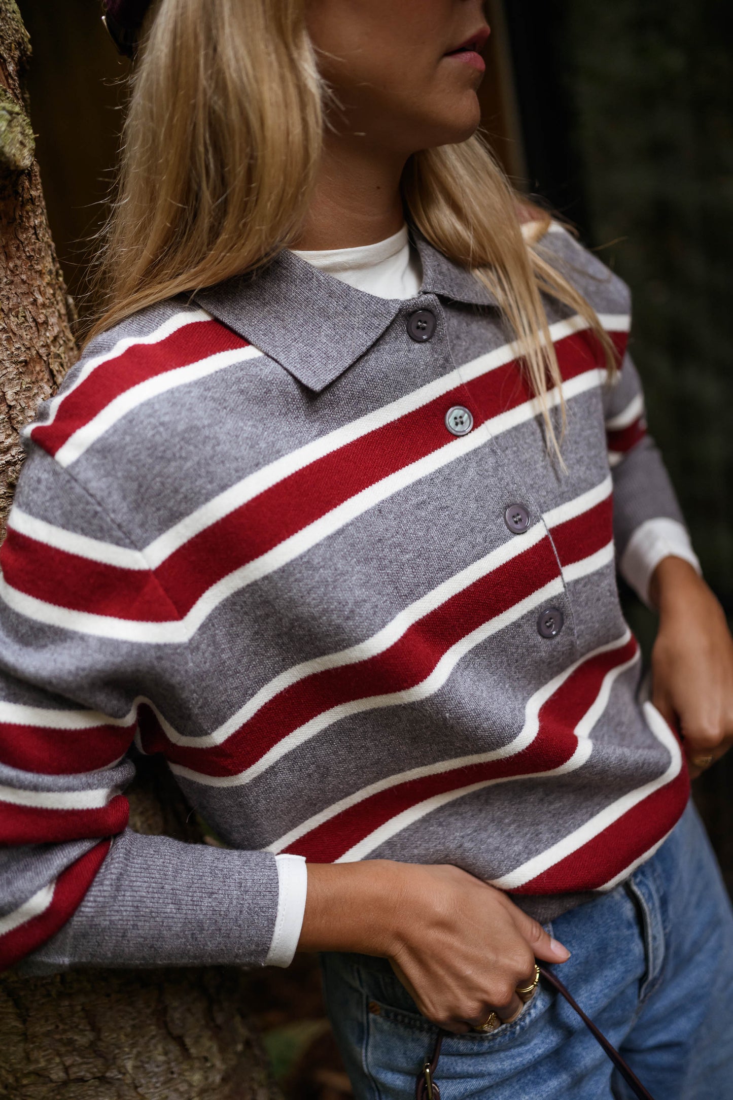 Grey Striped Moha Sweater