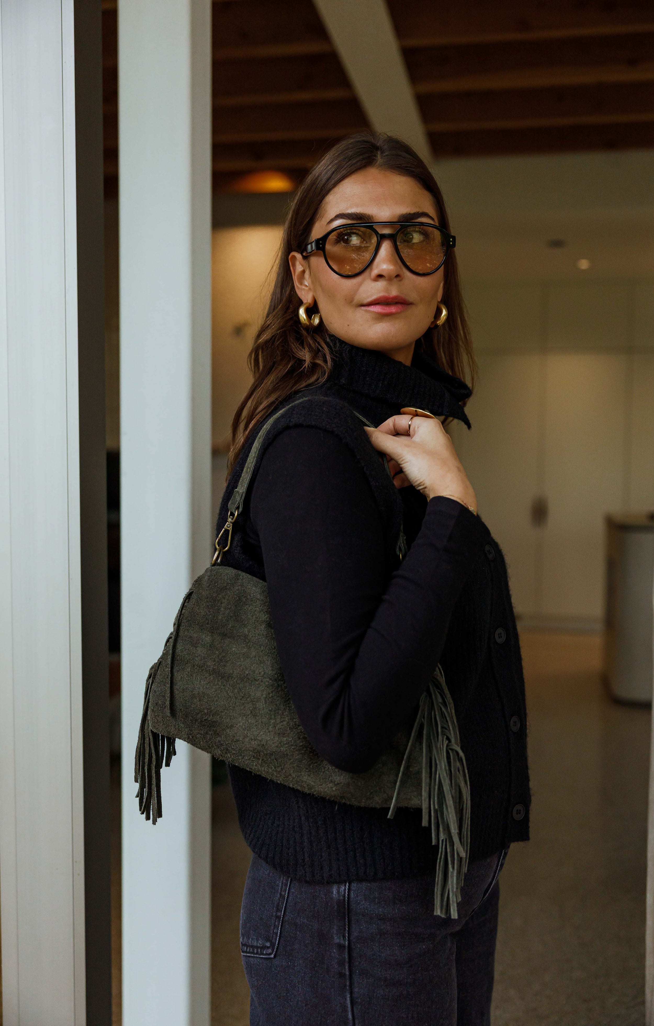 Khaki Fringed Kasia Bag