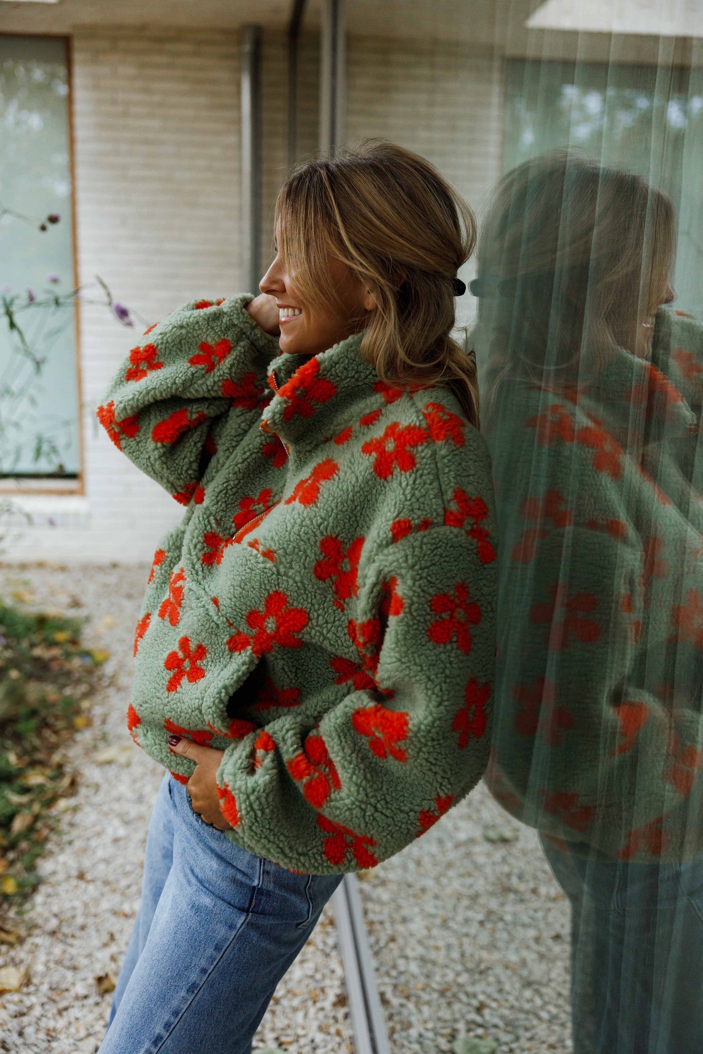 Khaki and Orange Sael Fleece Jacket