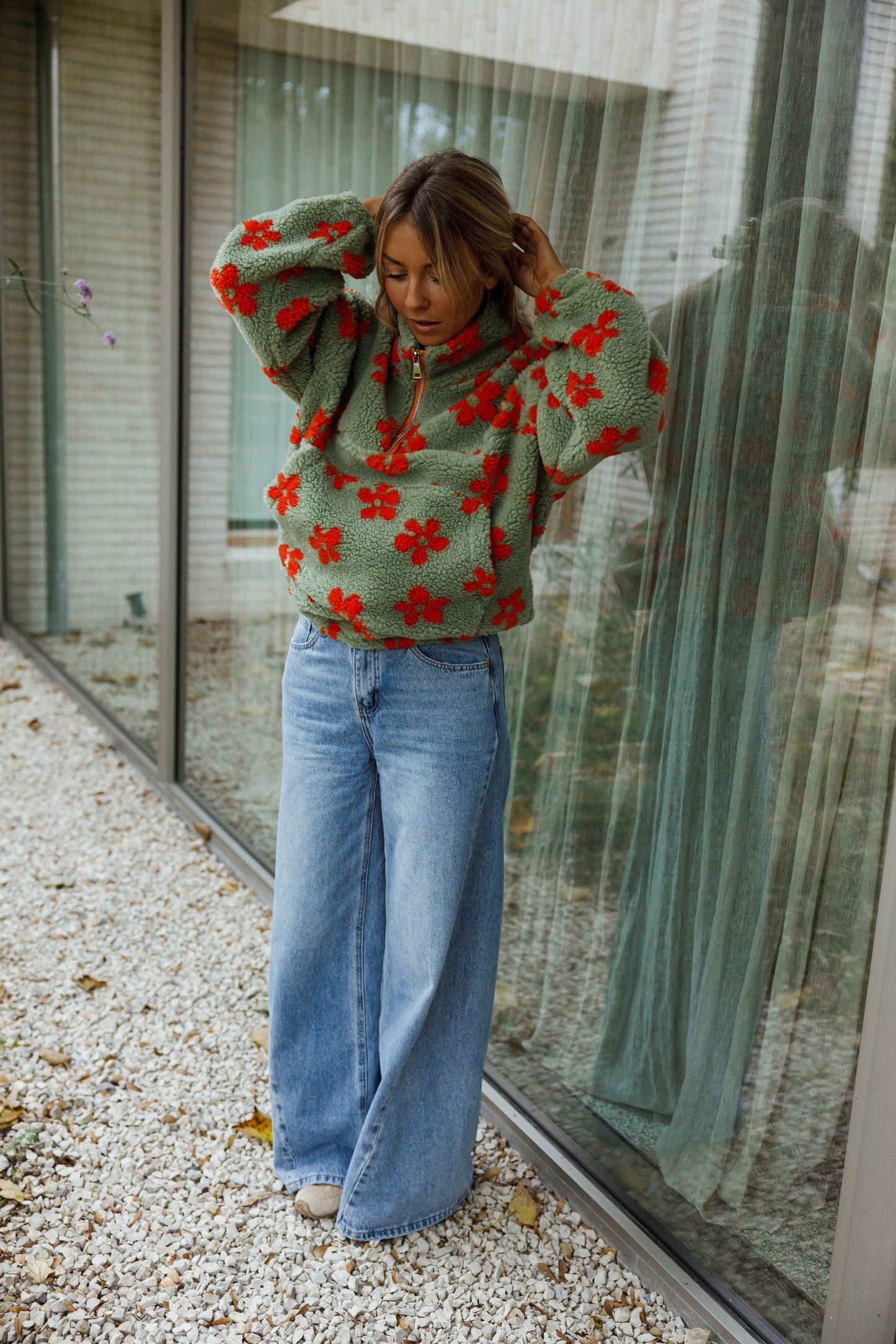 Khaki and Orange Sael Fleece Jacket