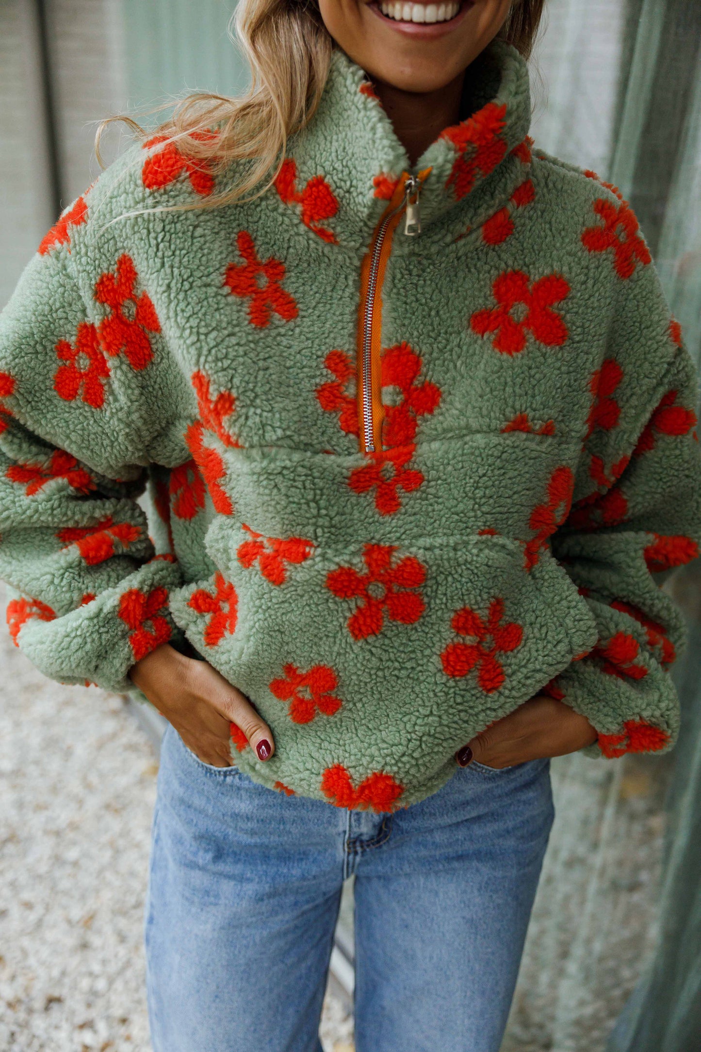 Khaki and Orange Sael Fleece Jacket