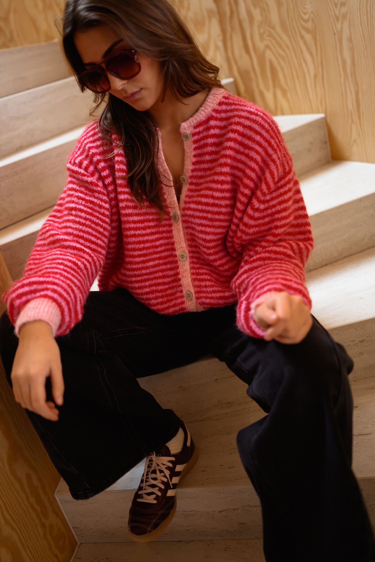 Pink and Red Striped Glad Cardigan