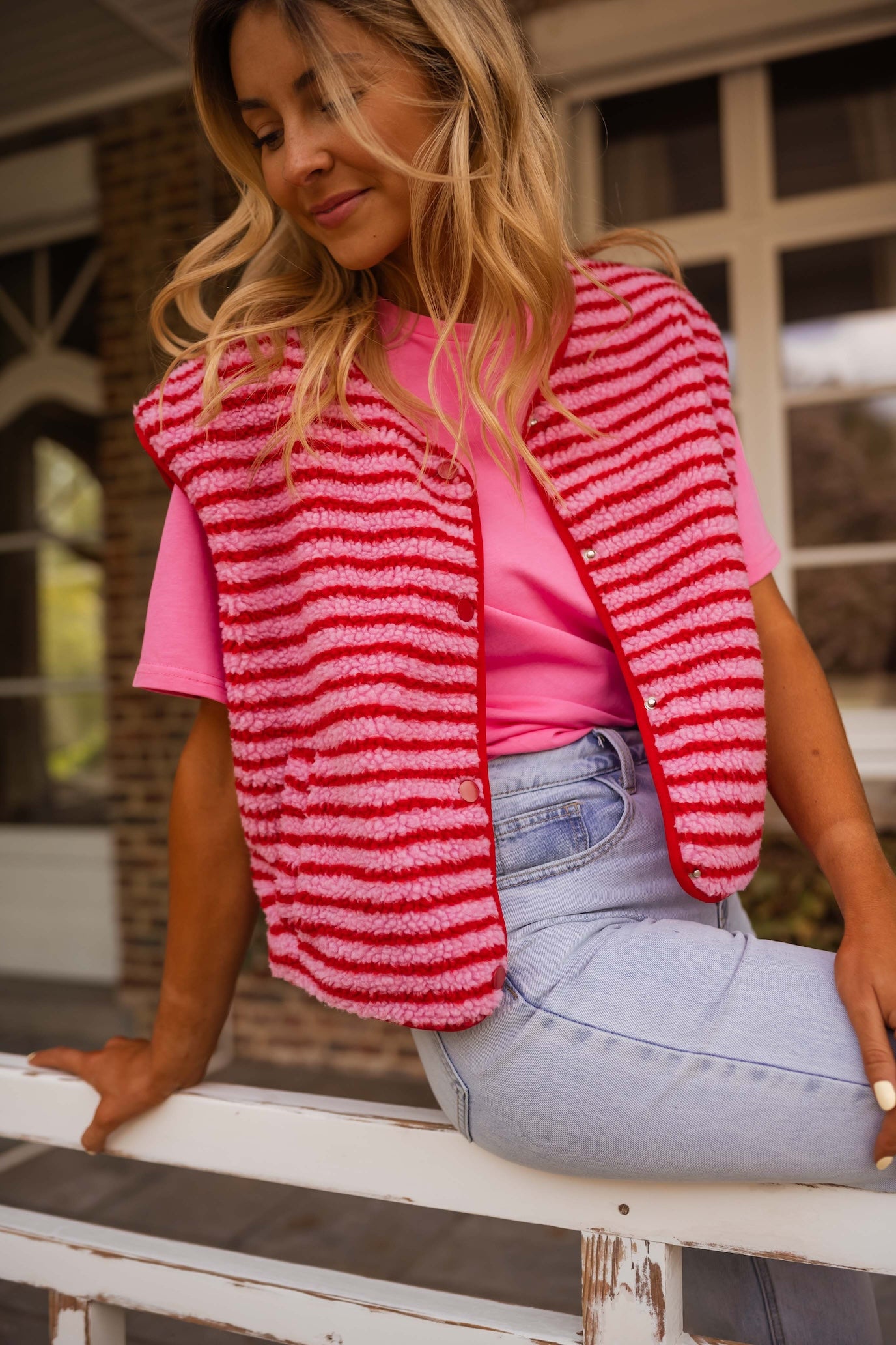 Pink and Red Striped Taoh Vest