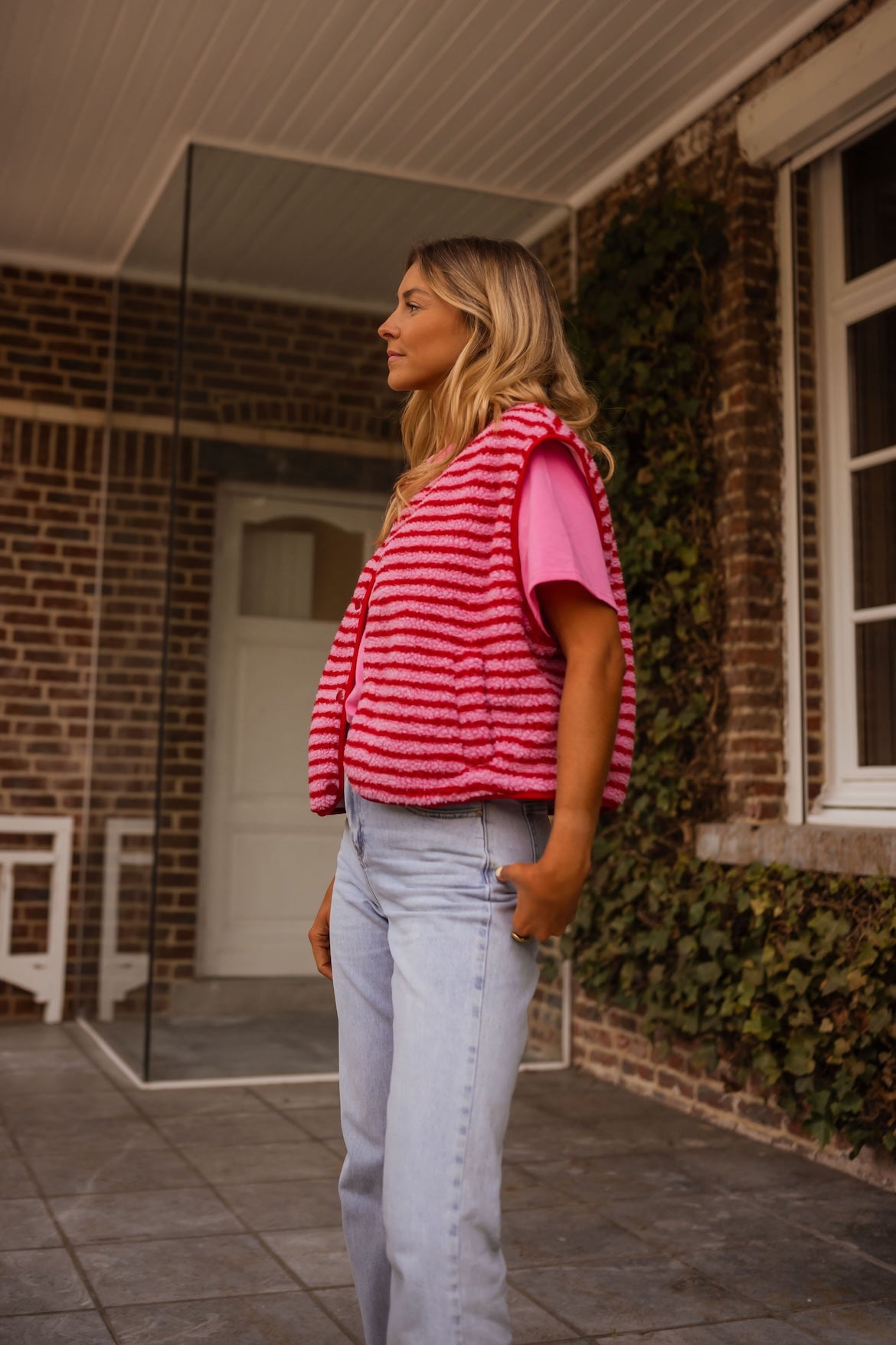 Pink and Red Striped Taoh Vest