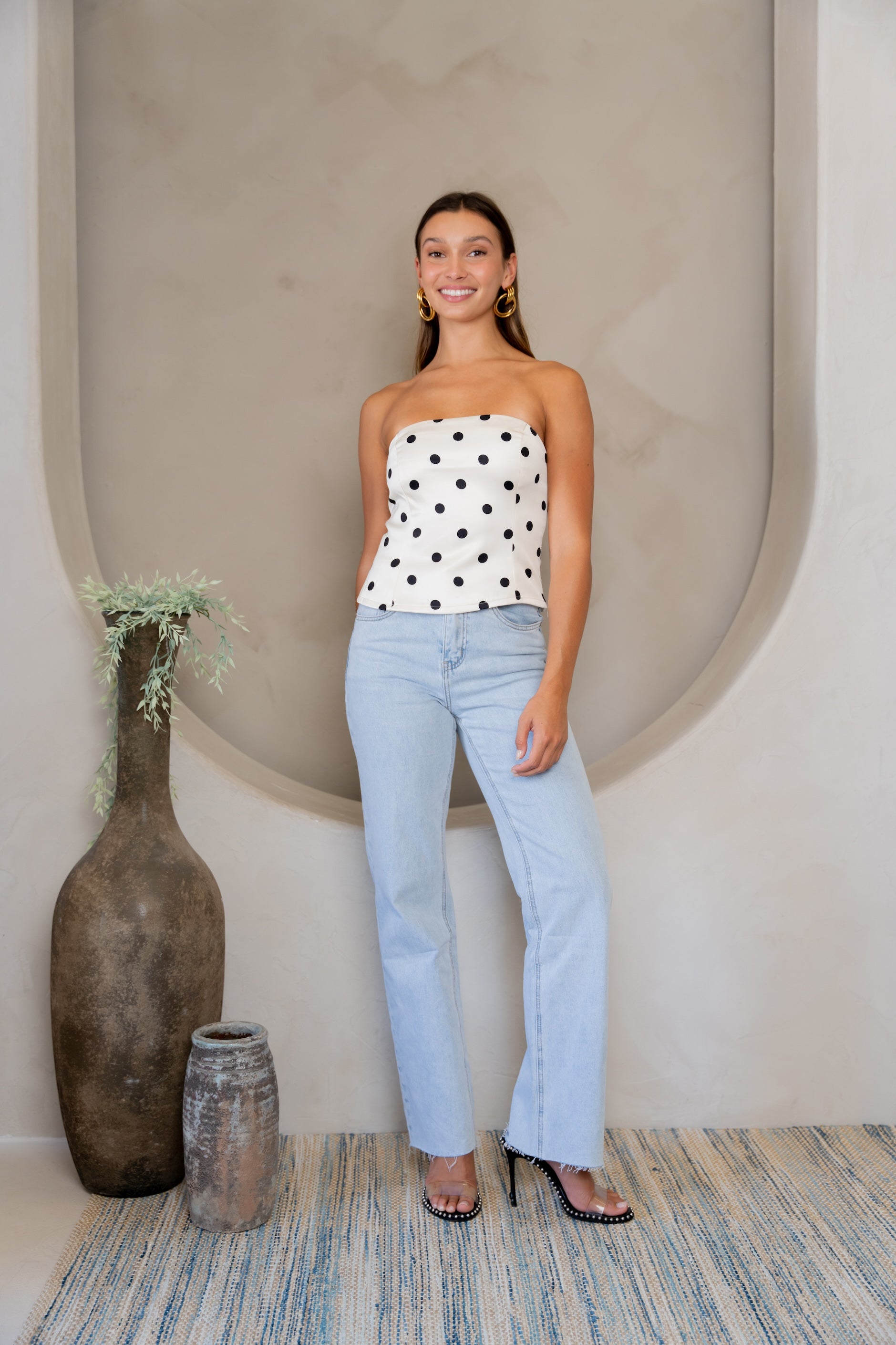 Ecru Polka Dots Martial Top