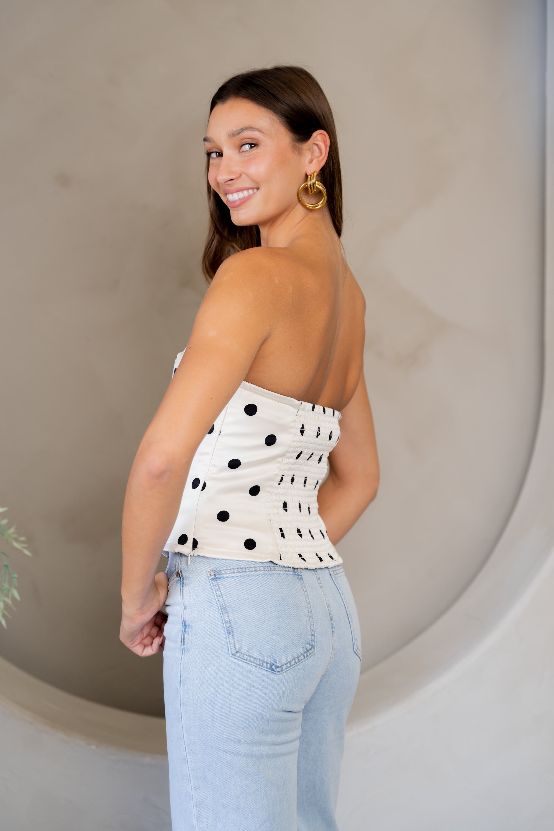 Ecru Polka Dots Martial Top