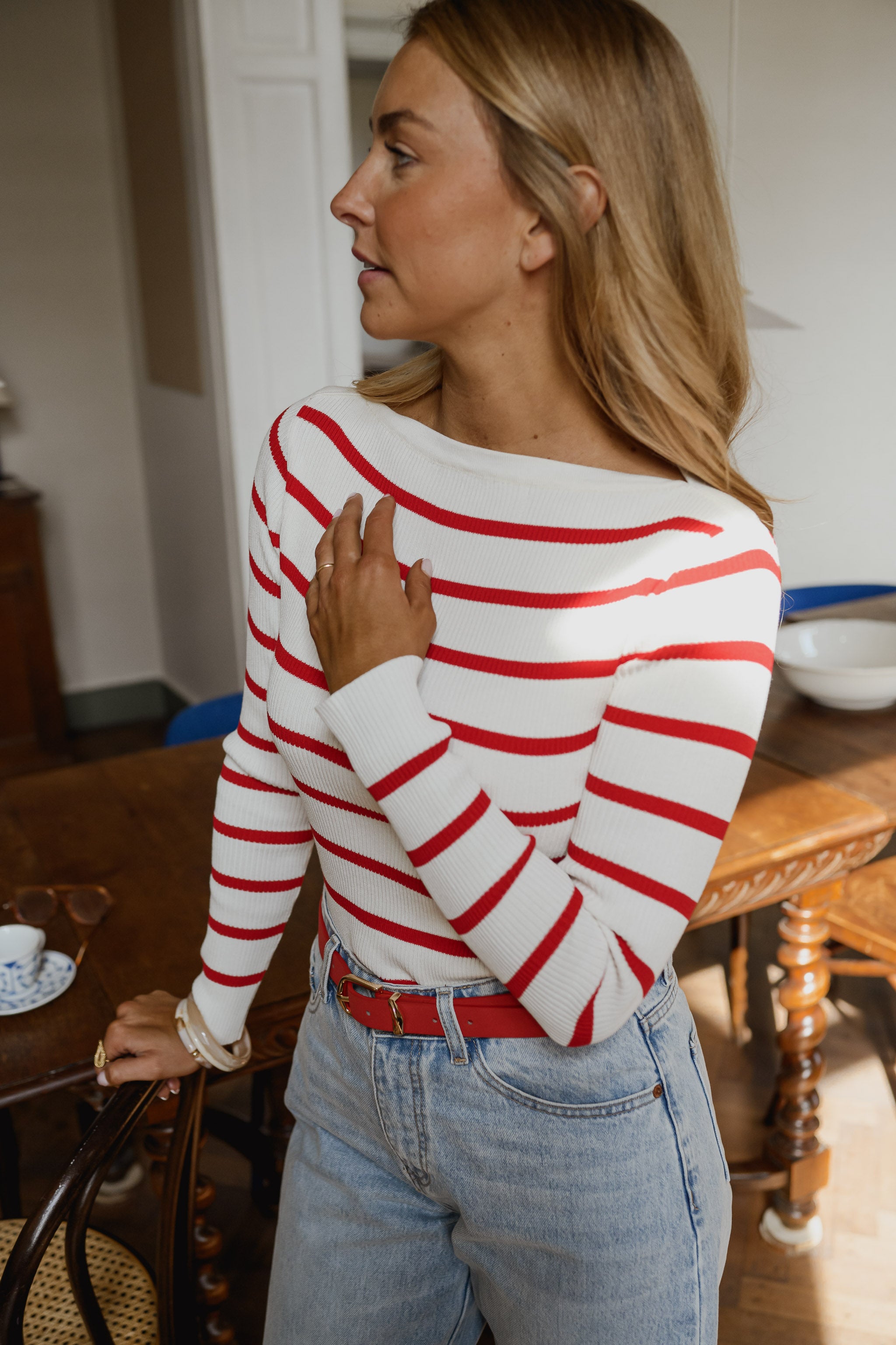 Red And Ecru Striped Janet Sweater
