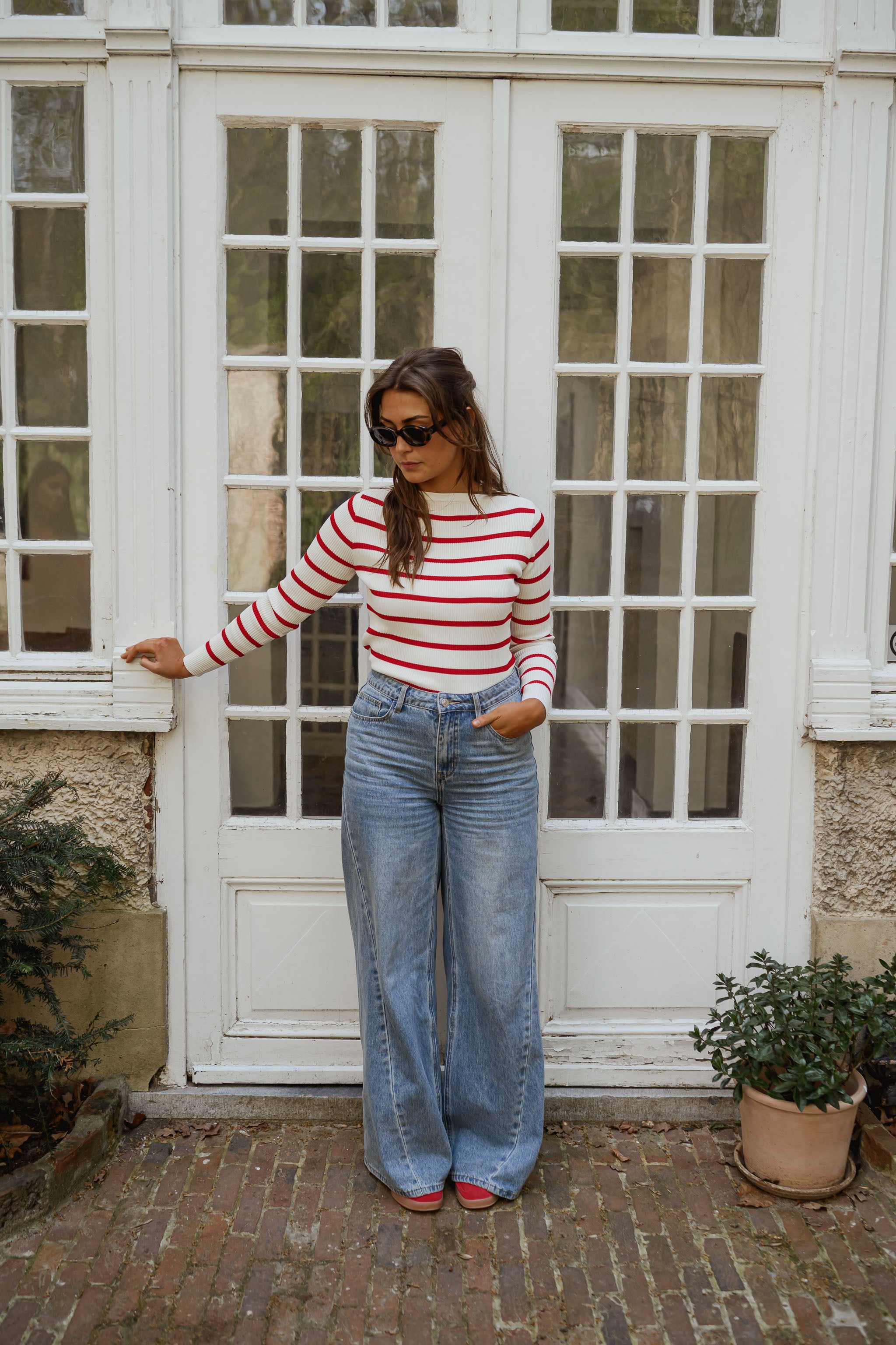 Red And Ecru Striped Janet Sweater