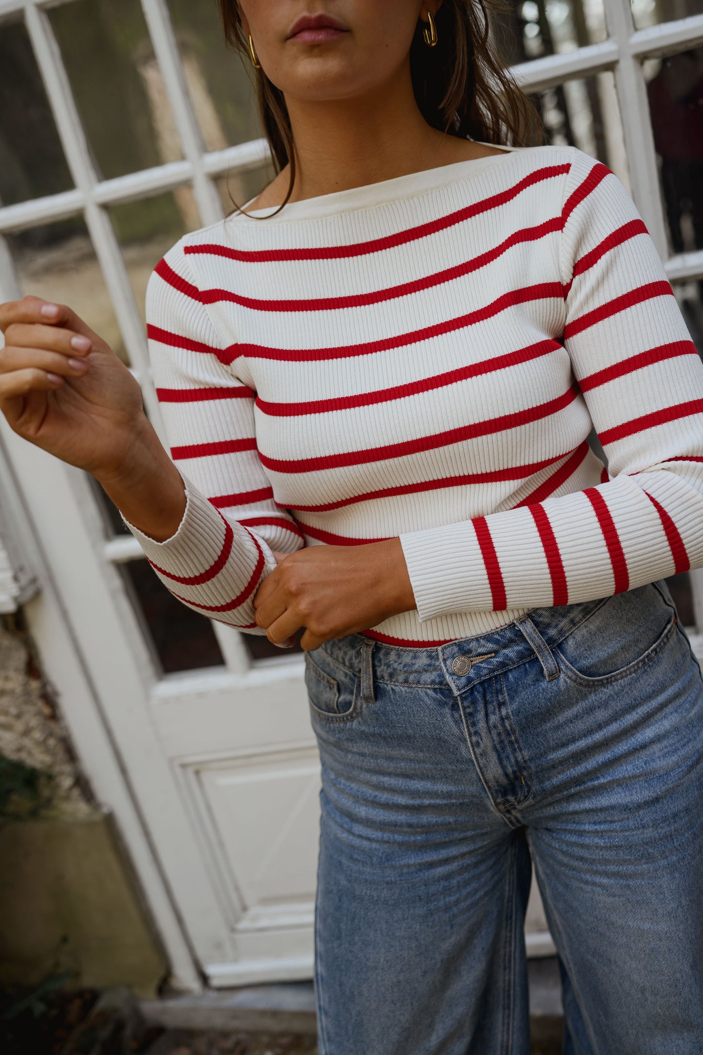 Red And Ecru Striped Janet Sweater