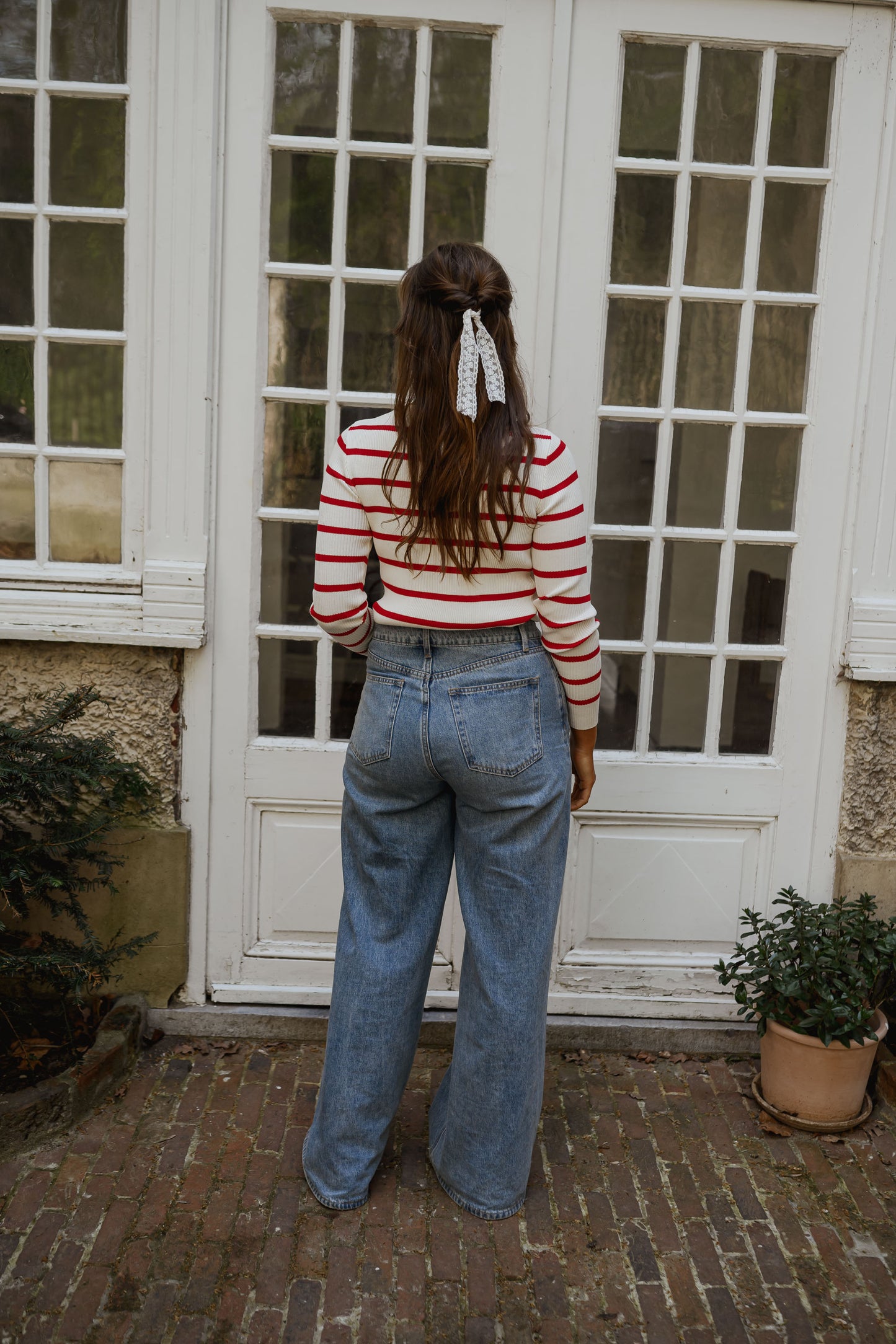 Red And Ecru Striped Janet Sweater
