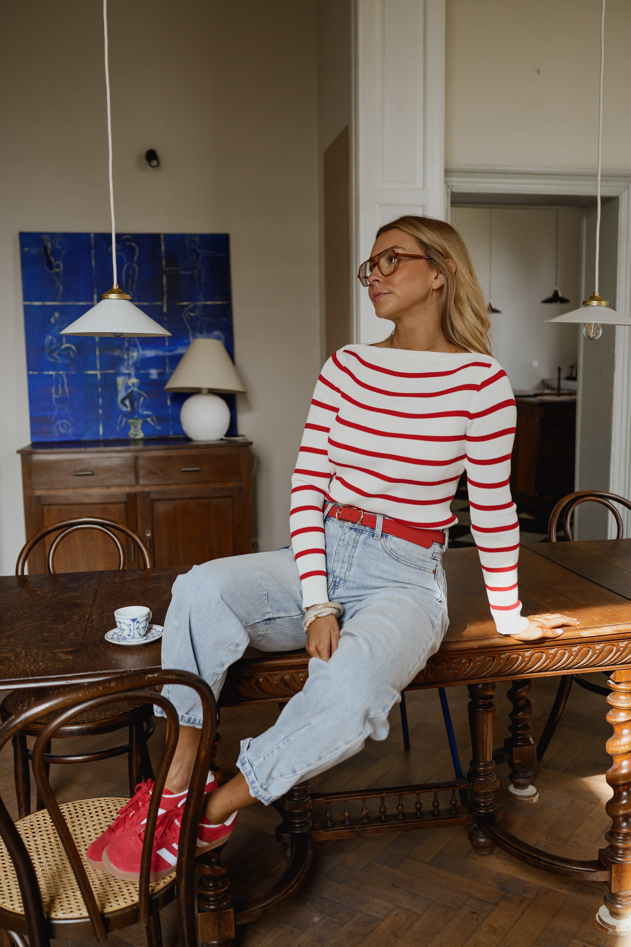 Red And Ecru Striped Janet Sweater
