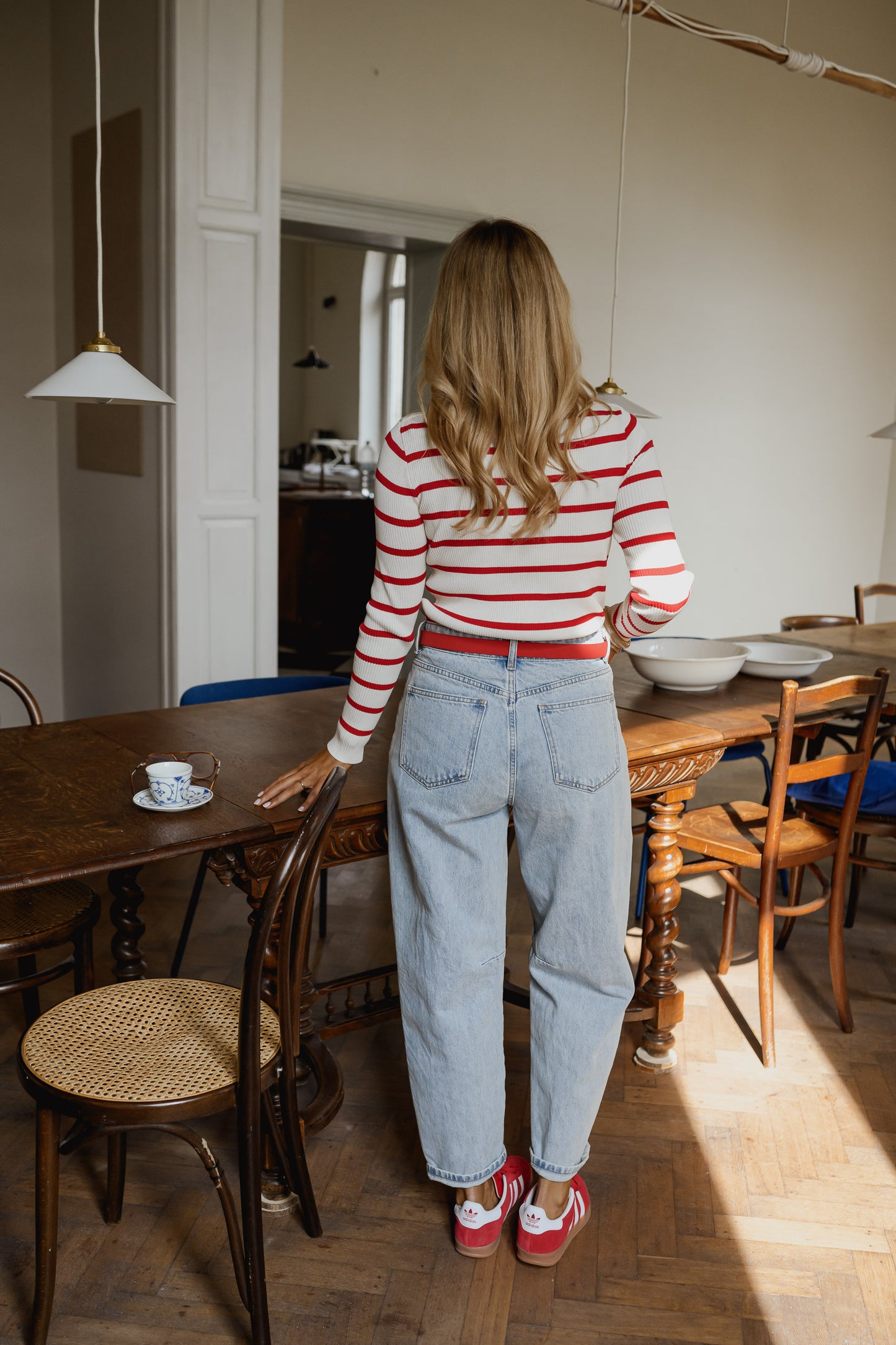 Red And Ecru Striped Janet Sweater