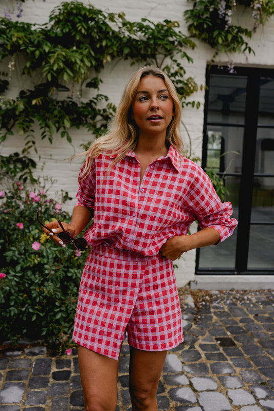 Red And Pink Plaid Cyrille Skort