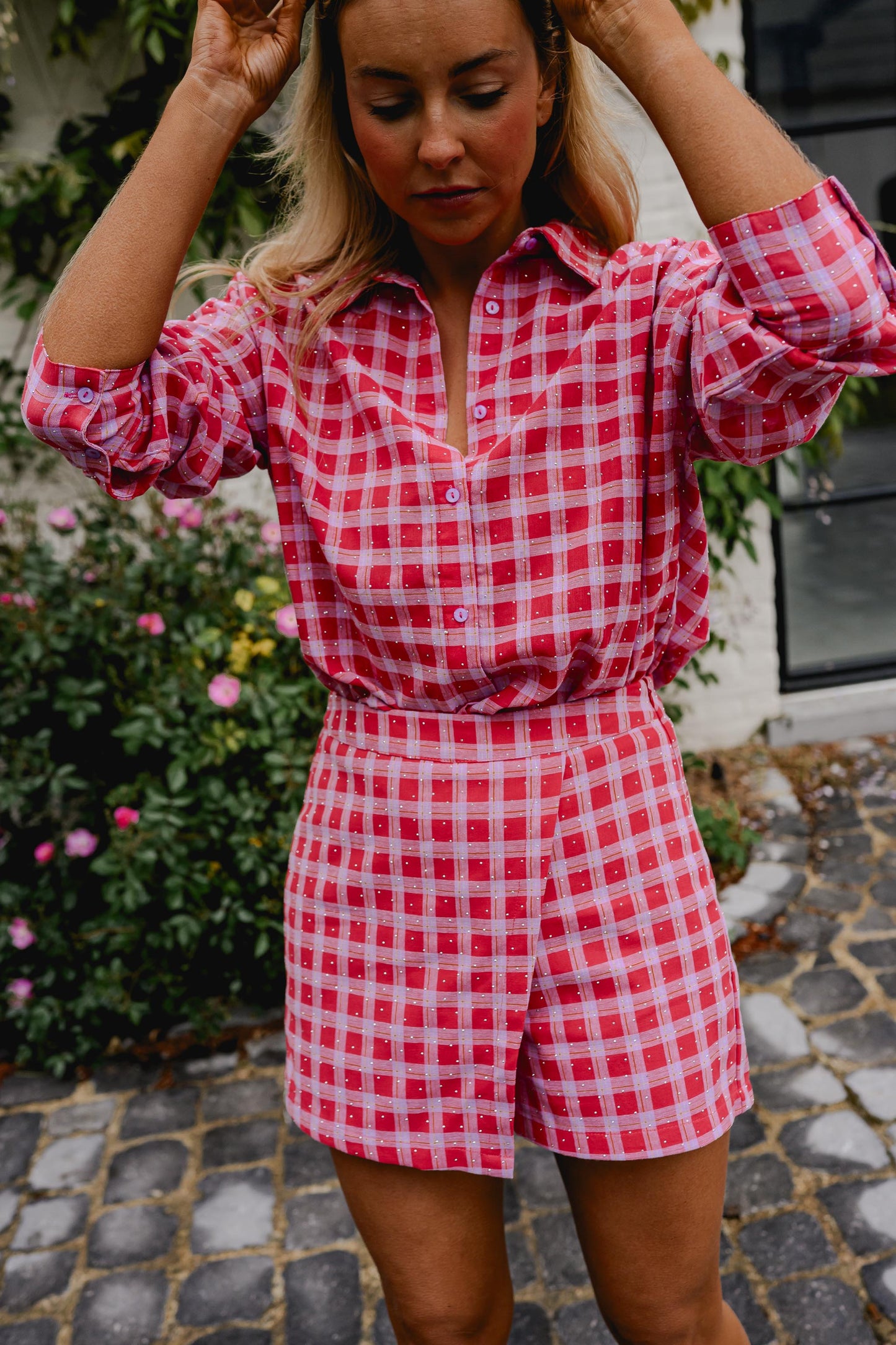 Red And Pink Plaid Cyrille Skort