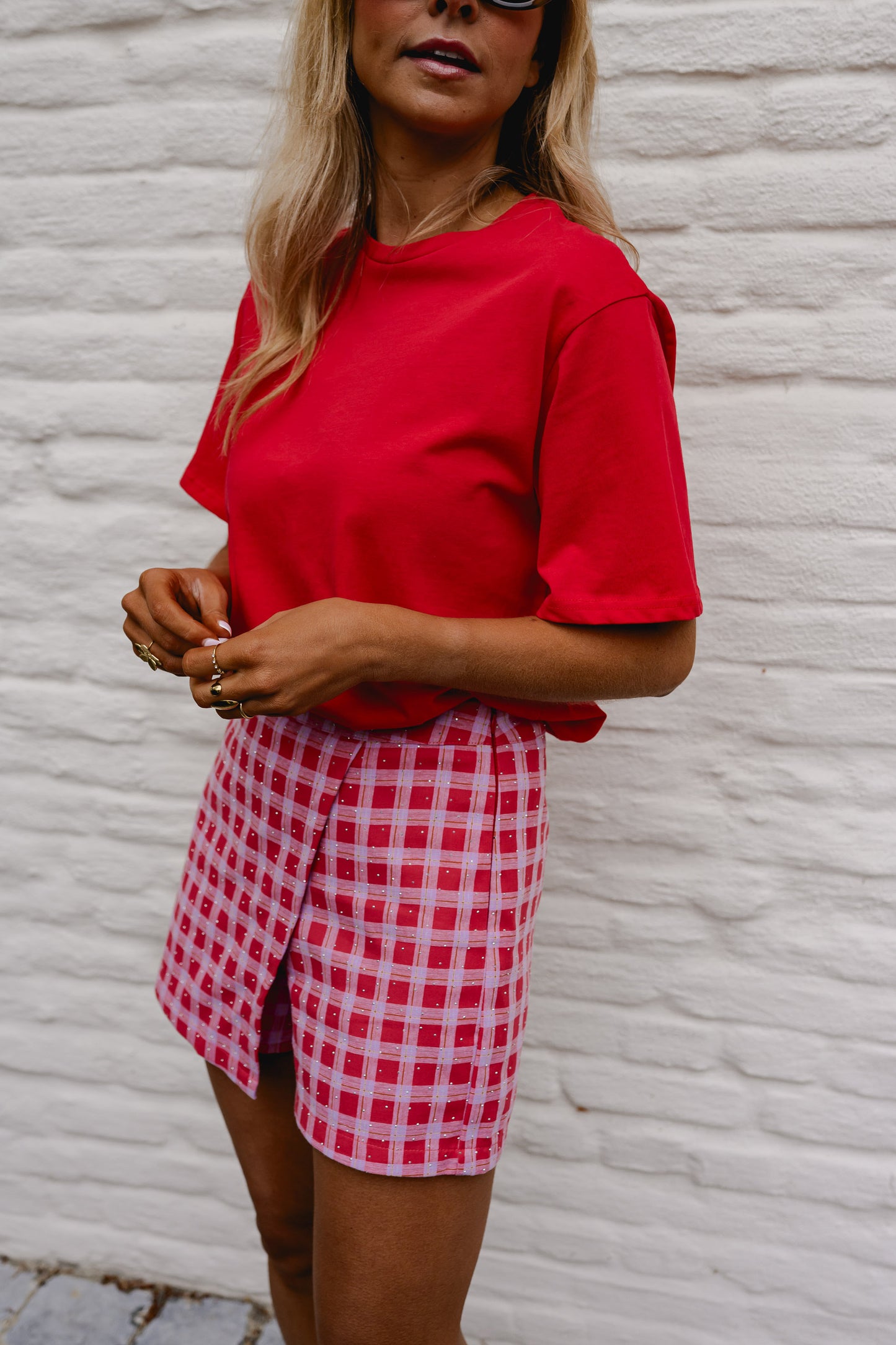 Red And Pink Plaid Cyrille Skort