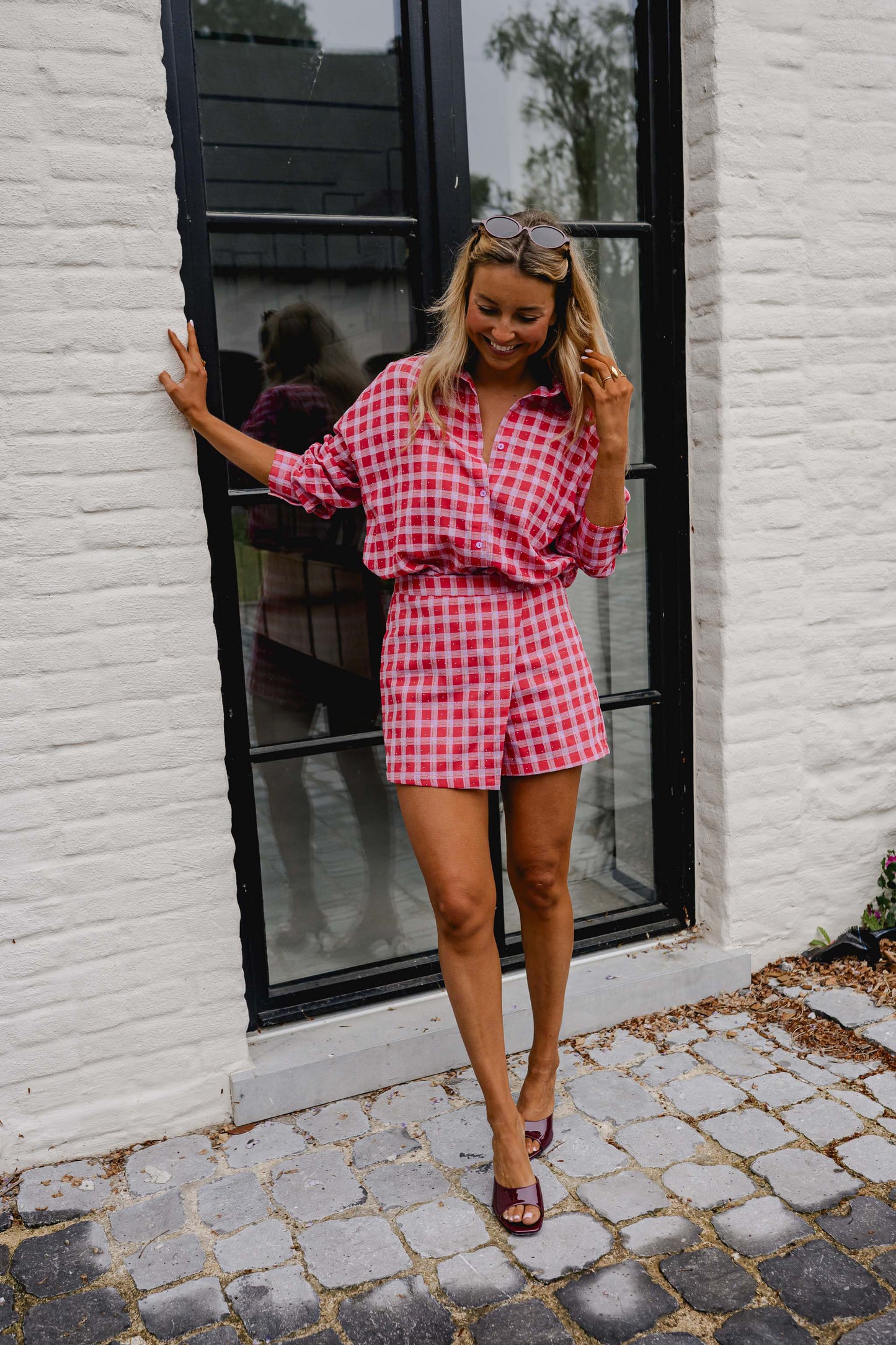 Red And Pink Plaid Cyrille Skort