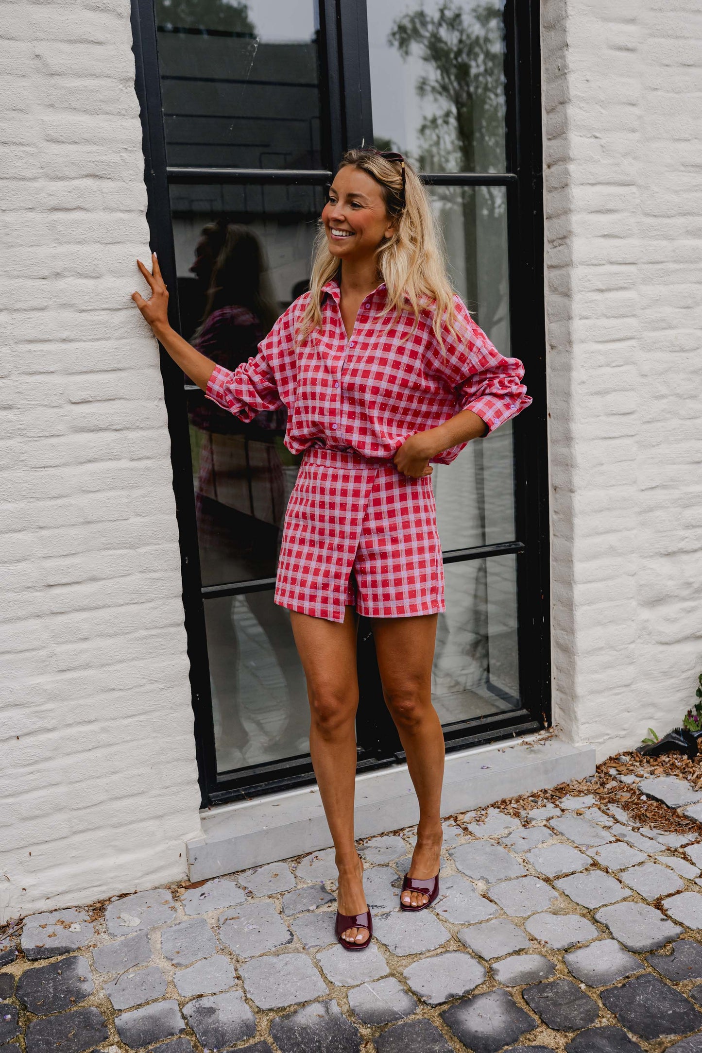 Red And Pink Plaid Cyrille Skort
