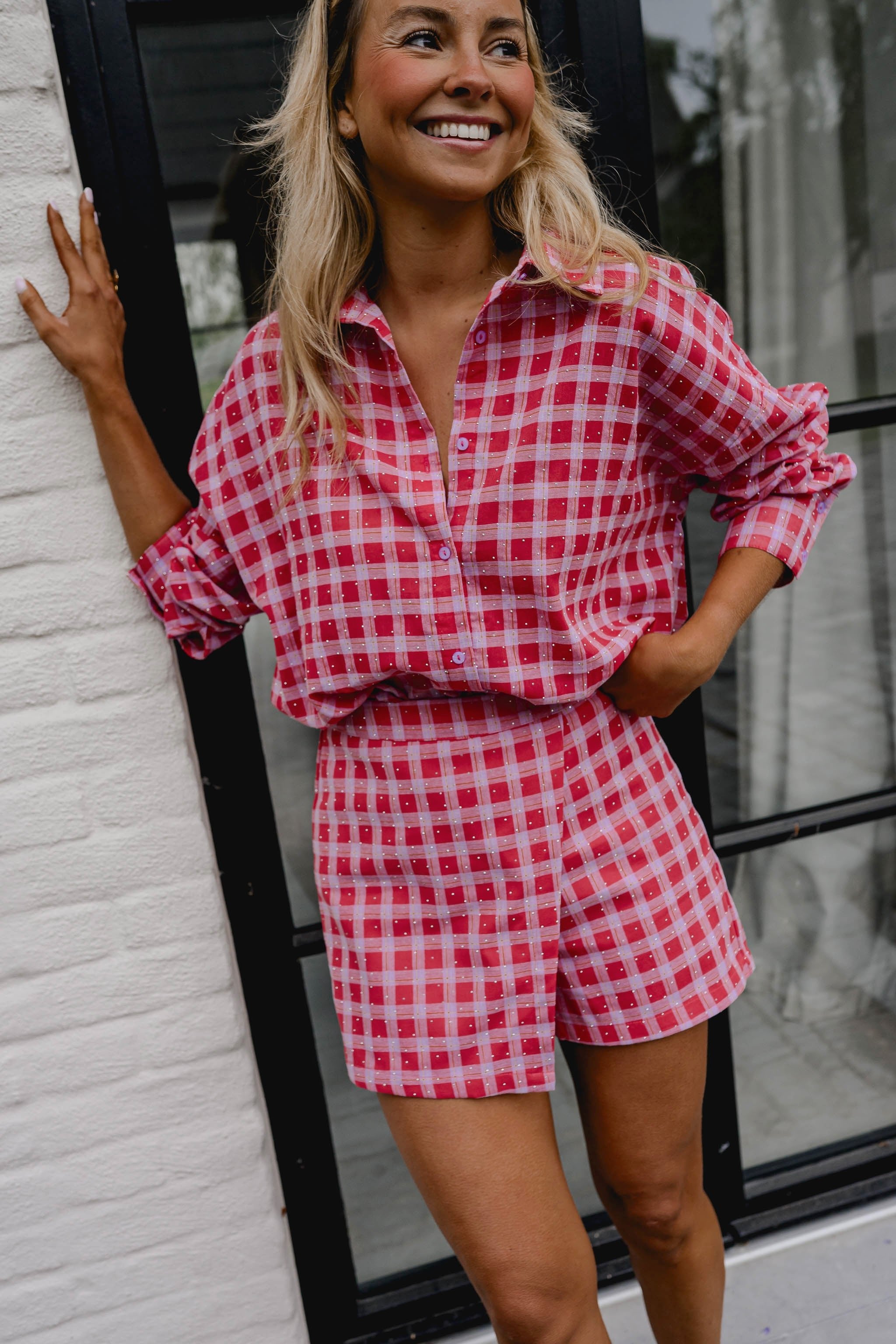 Red And Pink Plaid Cyrille Skort