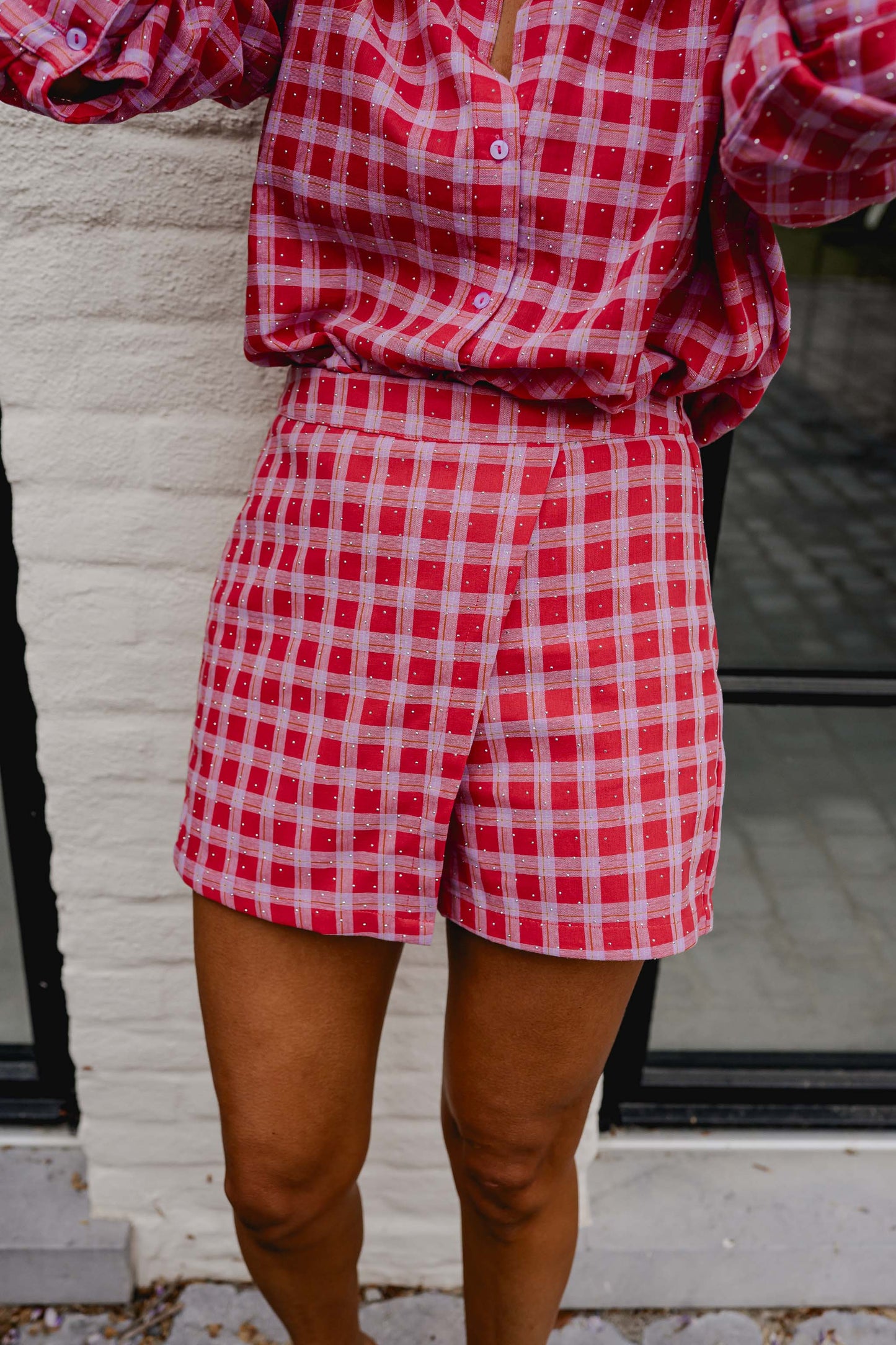 Red And Pink Plaid Cyrille Skort