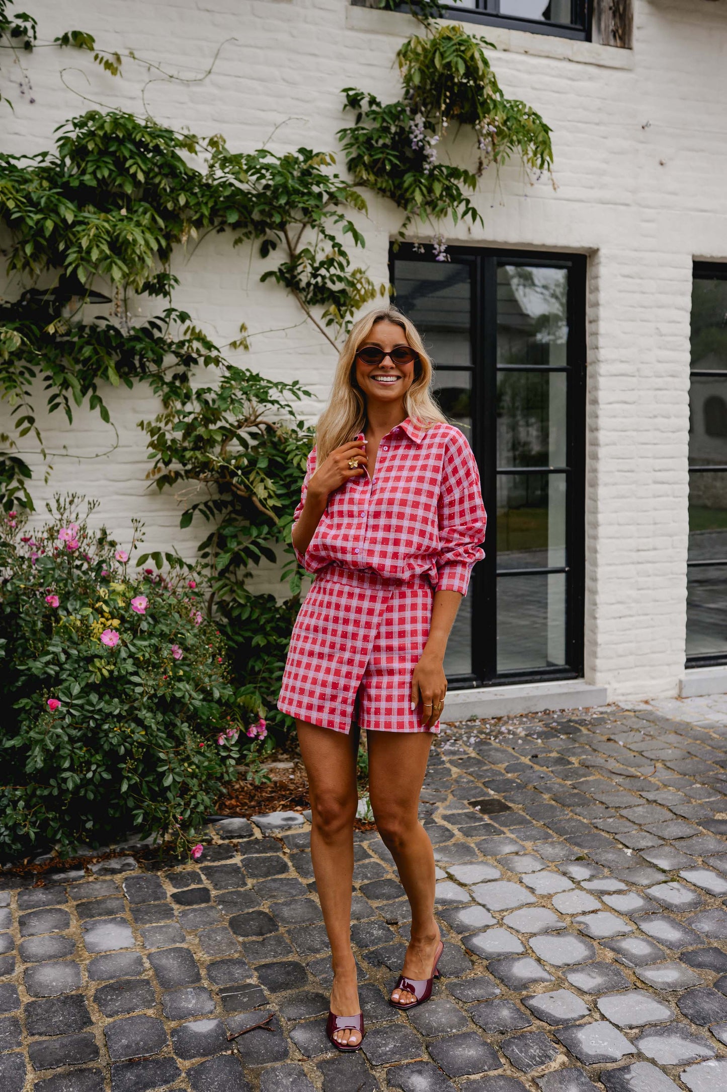 Red And Pink Plaid Cyrille Skort