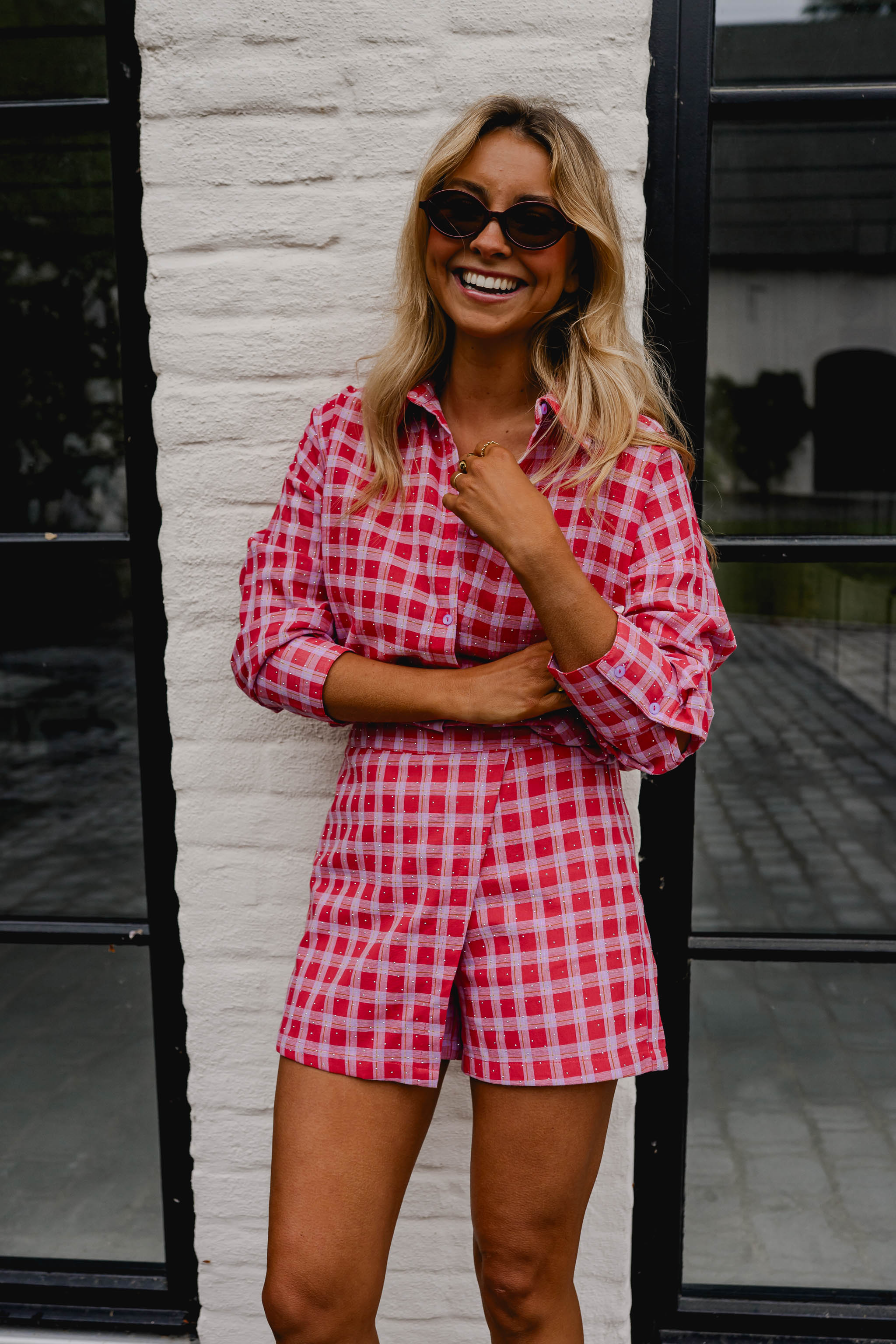 Red And Pink Plaid Cyrille Skort