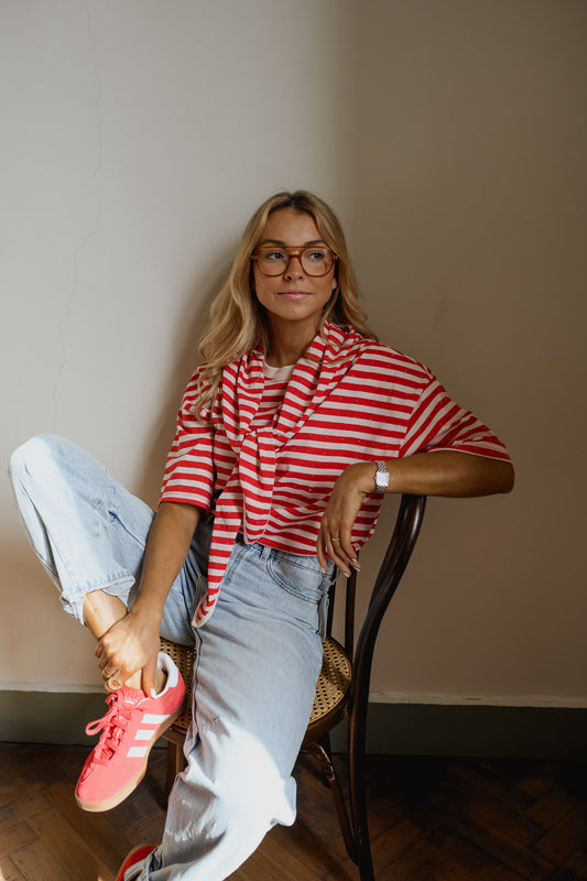 Red and Pink Striped Helia T-Shirt