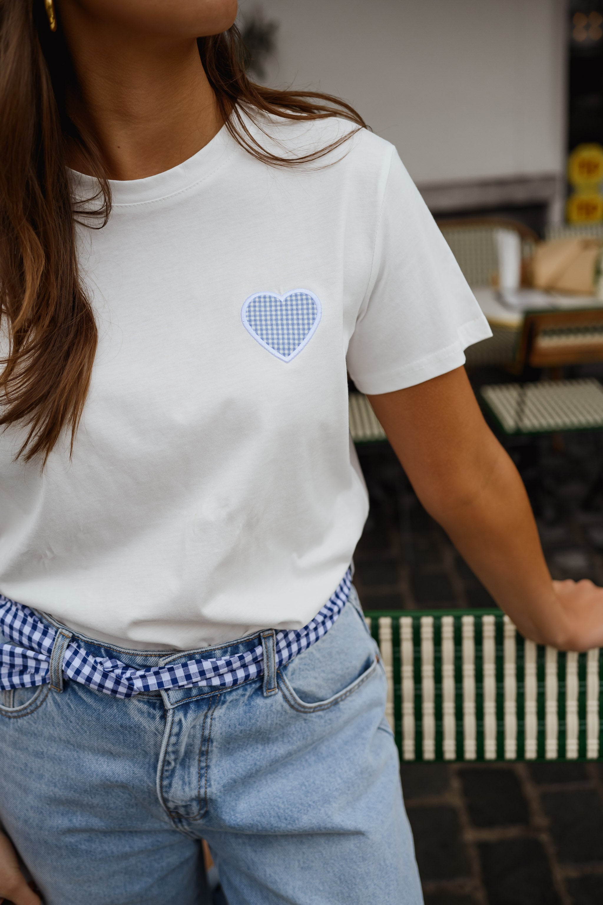 White With Blue Heart Aly T-Shirt