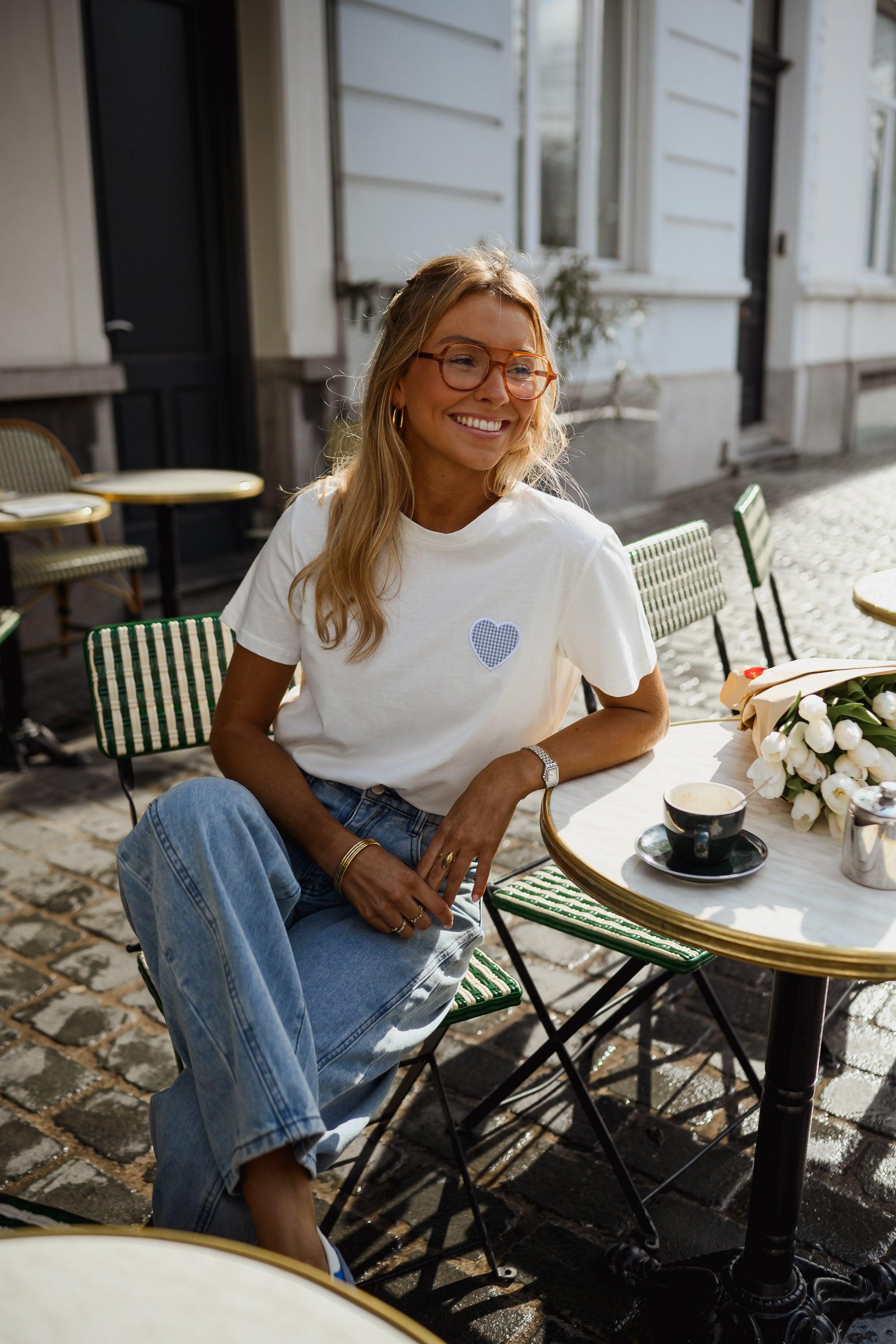 White With Blue Heart Aly T-Shirt