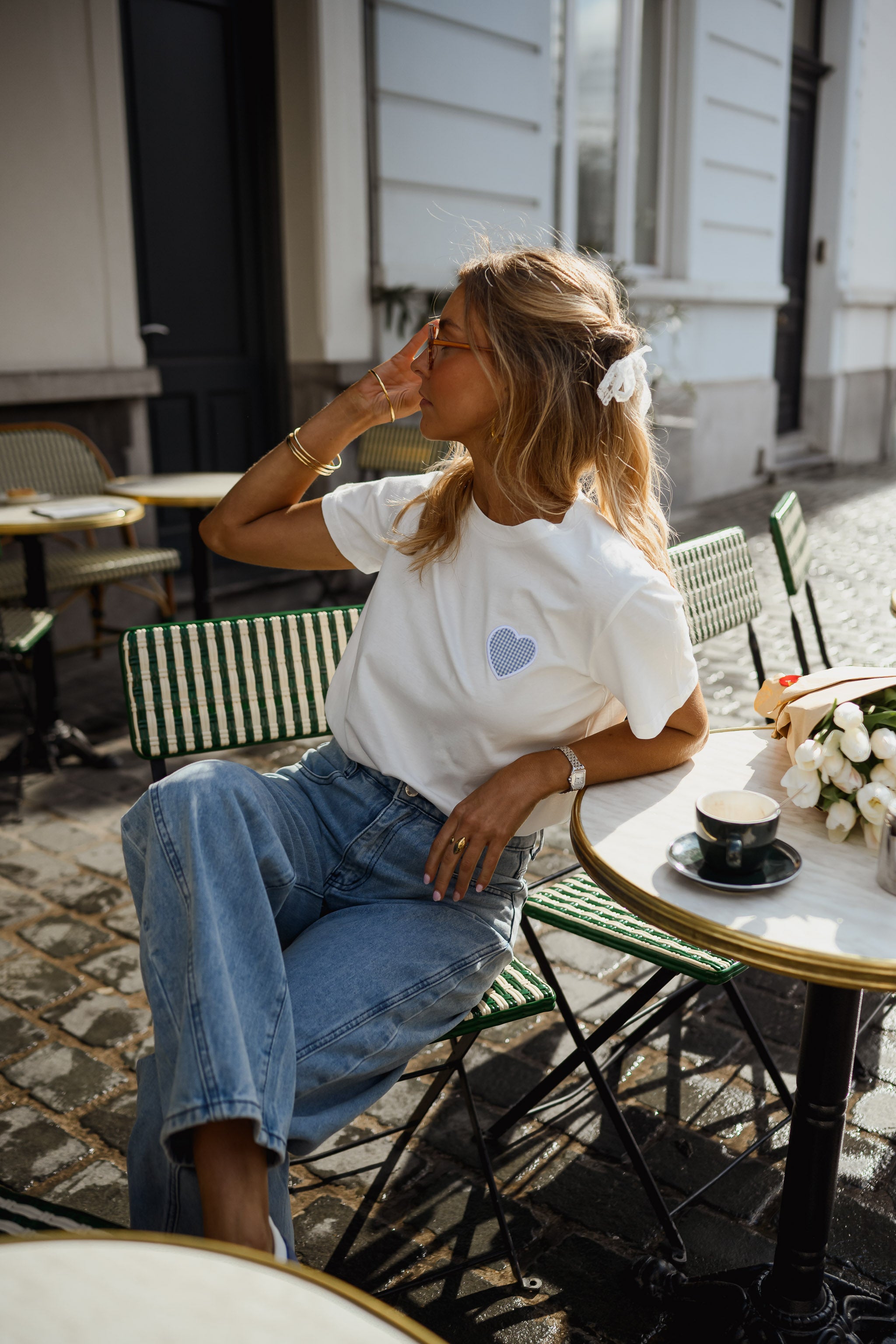 White With Blue Heart Aly T-Shirt