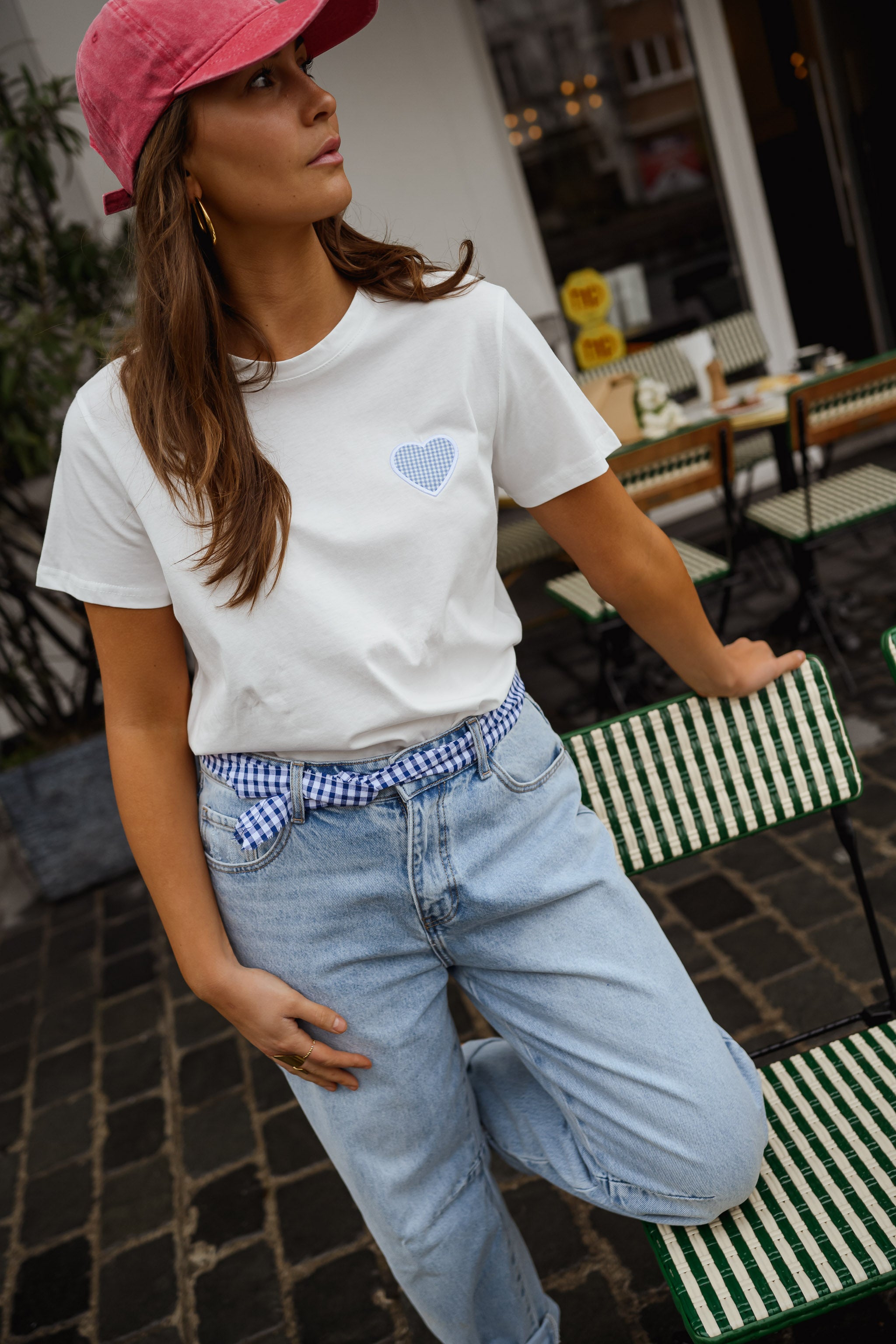 White With Blue Heart Aly T-Shirt