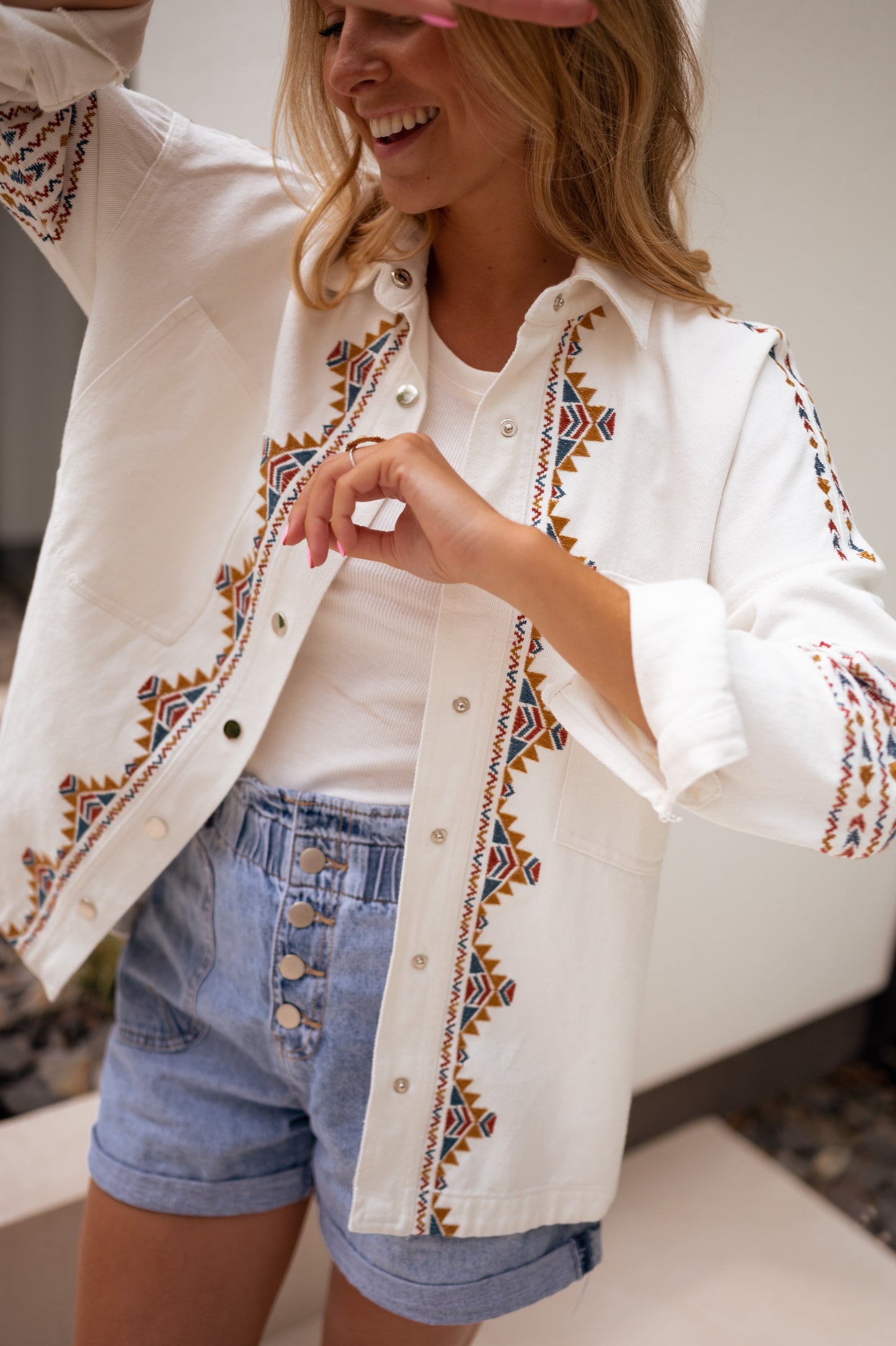 Ecru Camy Patterned Jacket