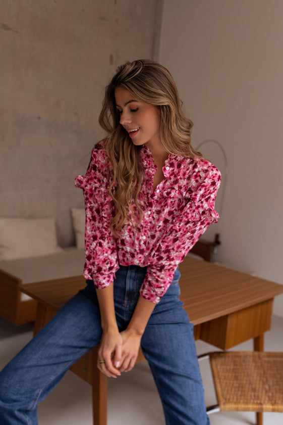 Ogda Pink Blouse With Flowers