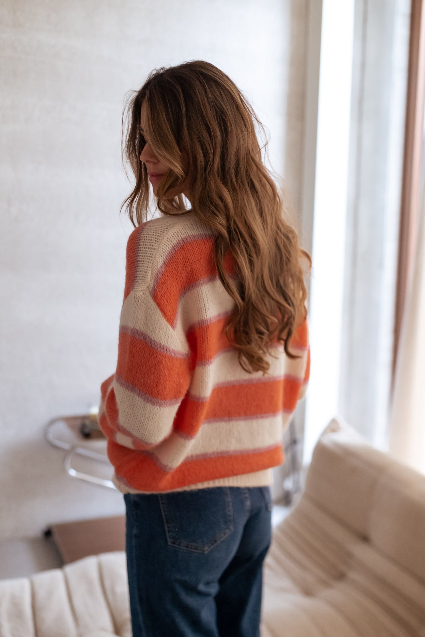 Solvay Orange and Purple Sweater With Lines