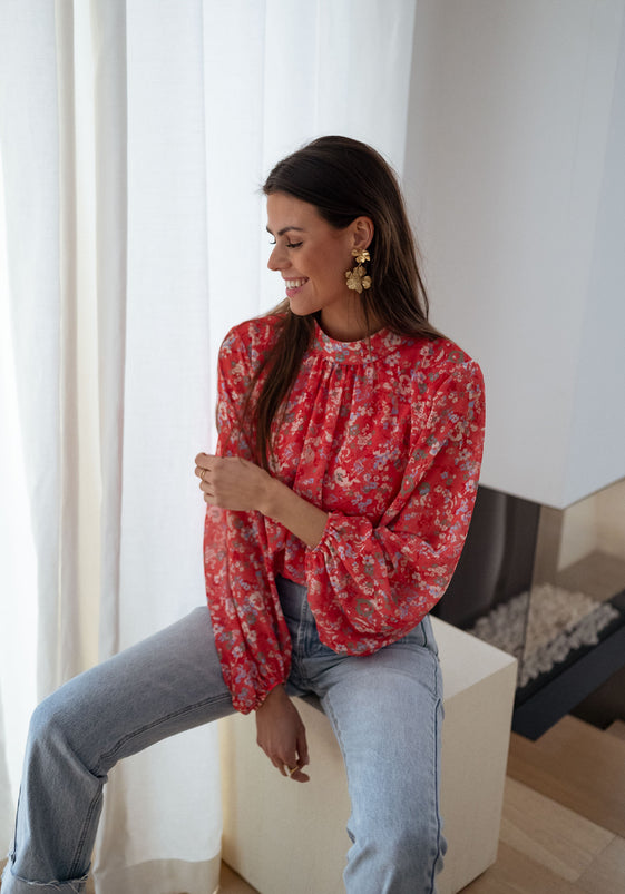 Floral Coral Doma Blouse