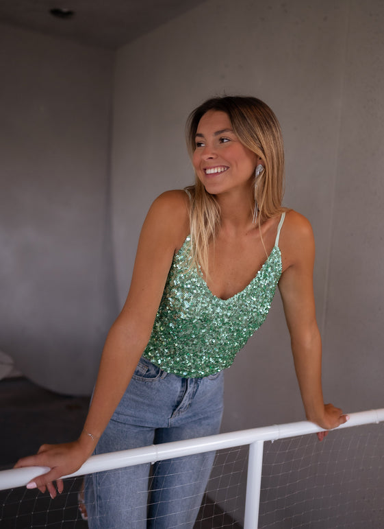 Sea Green Malo Sequin Top